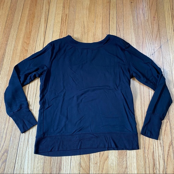 Athleta Black Zip Shoulder Boat Neck Pullover Women's S Modal Blend Sweatshirt - Picture 1 of 10